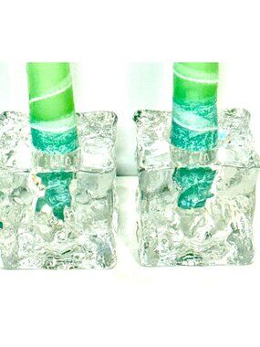 Set Of 2 Colonial Candle “ice cube” recycled glass candle holder